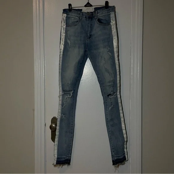 Kollar Distressed Stripe Denim Skinny Jean size 28